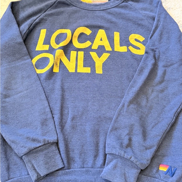 Rare Aviator Nation Blue Crewneck Sweatshirt with Yellow 'LOCALS ONLY' Graphic - Picture 5 of 7